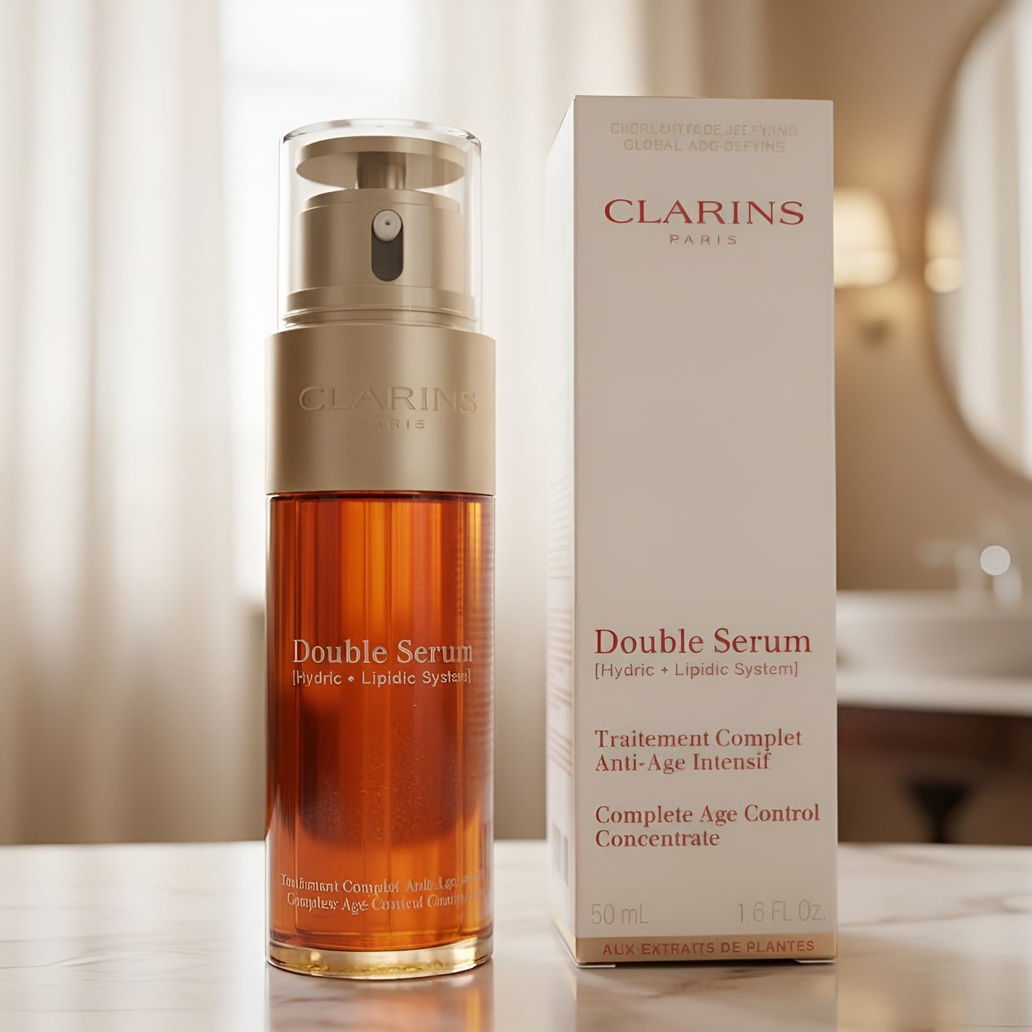 Clarins Double Serum Complete Age Defying Concentrate 1.6oz Hydric + Lipidic