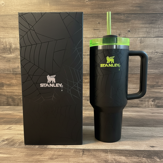 Stanley Halloween 40 oz H2.0 Flow state Tumbler Web Black NEW Glow In The Dark