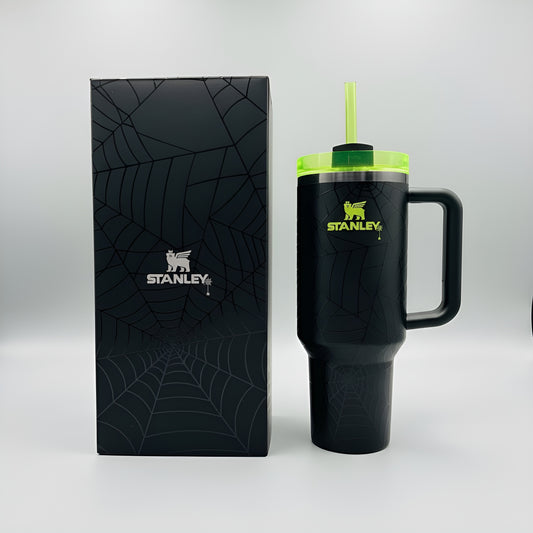 Stanley Halloween 40 oz H2.0 Flow state Tumbler Web Black NEW Glow In The Dark