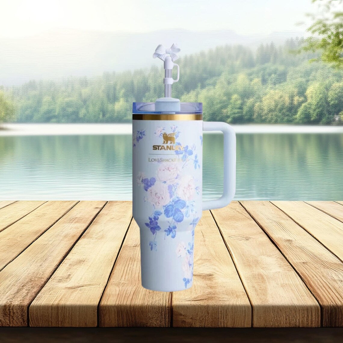 Stanley 40 oz Floral Blue LoveShackFancy Quencher H2.0 FlowState™ Tumbler